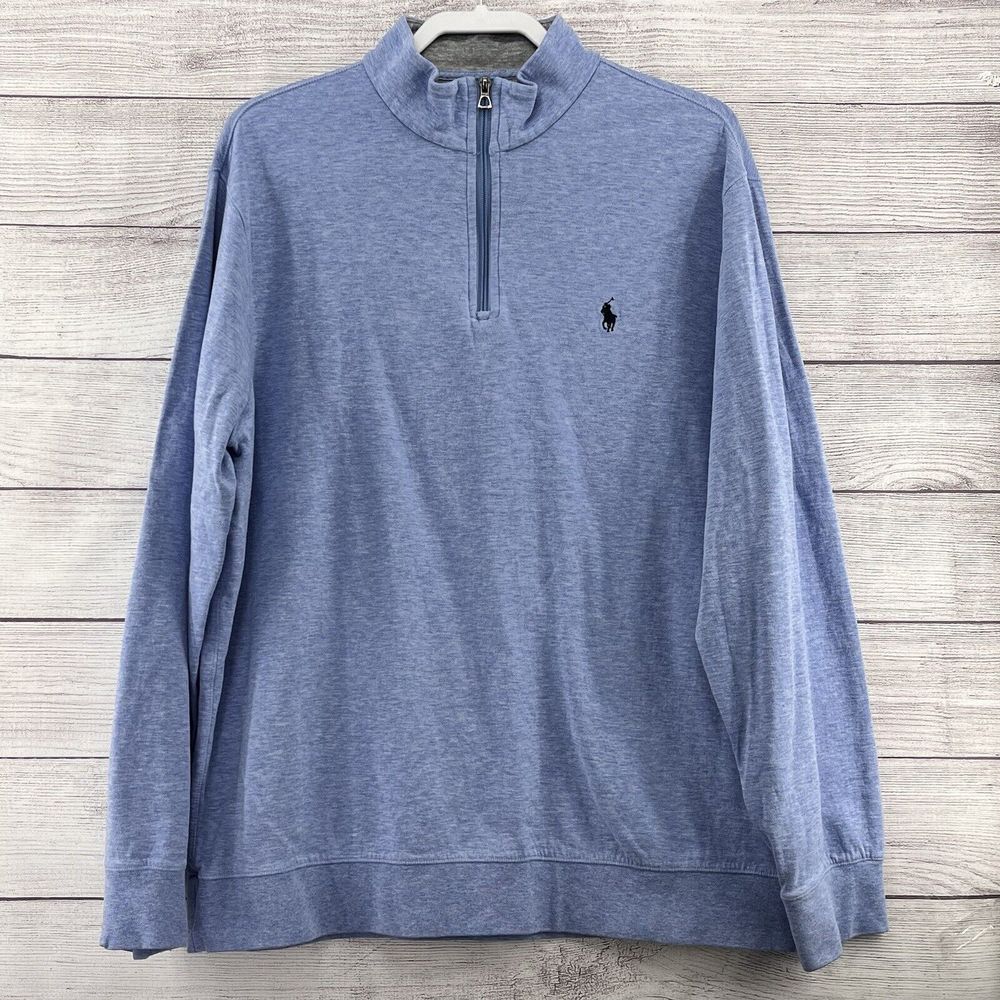 Polo Ralph‎ Lauren Light Blue Long Sleeve Track 1/4 Zip Up Jacket Sweatshirt XL